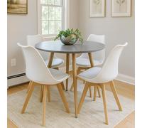 KOSY KOALA Dining Table & 4 Chairs Grey Round Table With 4 White Plastic Chairs Dining Room Furniture in Brown KOSY KOALA Brown