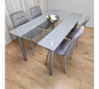 KOSY KOALA Dining Table & 4 Chairs Modern Grey Glass Table With 4 Grey Velvet Chairs Dining Room Furniture in Brown