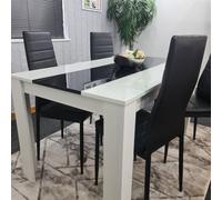 KOSY KOALA Dining Table & 4 Chairs Set White Black Table With 4 Black Chairs Dining Room Furniture | Size: 140cm x 80cm