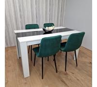 KOSY KOALA Dining Table & 4 Chairs Set White Black Table With 4 Green Velvet Chairs Dining Room Furniture KOSY KOALA White