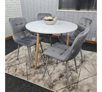 KOSY KOALA Dining Table & 4 Chairs White Round Table With 4 Grey Velvet Chairs Dining Room Furniture in Brown