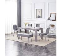 KOSY KOALA Dining Table & 4 Chairs With Bench Grey 4 Grey Velvet Chairs Wood Table Dining Set Furniture | Size: 140cm x 80cm