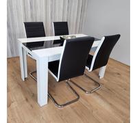 Dining Table and 4 Faux Leather Black White Padded Chairs High Gloss Wood Dining Kitchen Set of 4 KOSY KOALA Multi One Size