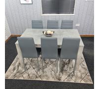 KOSY KOALA Dining Table & 6 Chairs Stone Grey Effect Kitchen Dining Set for 6 | Size: 140 cm x 80 cm KOSY KOALA Grey 140 cm x 80 cm