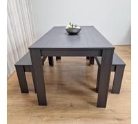 Kosy Koala Dining Table And 2 Benches Black Dark Grey 2 Grey Wooden Benches Wood Dining Set Furniture In Charcoal Charcoal 140cm x 80cm