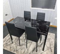 Kosy Koala Dining Table And 4 Chairs Black Marble Effect Glass 4 Leather Black Chairs Dining Room Furniture