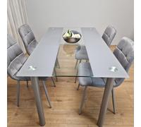 Kosy Koala Dining Table And 4 Chairs Modern Grey Glass Table With 4 Grey Velvet Chairs Dining Room Furniture