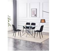 Kosy Koala Dining Table And 4 Chairs Rectangle Glass Table 4 Black Velvet Chairs Dining Set In Clear Clear One Size