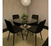 Kosy Koala Dining Table And 4 Chairs Round Glass Table 4 Black Velvet Chairs Dining Set In Clear Clear One Size