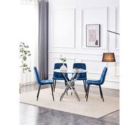 Kosy Koala Dining Table And 4 Chairs Round Glass Table 4 Blue Velvet Chairs Dining Set In Clear Clear One Size