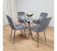 Kosy Koala Dining Table And 4 Chairs Round Glass Table With 4 Grey Velvet Chairs Dining Room Furniture Set