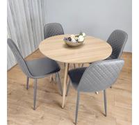 Kosy Koala Dining Table And 4 Chairs Round Wood Effect Table With 4 Grey Chairs Dining Room Furniture Set