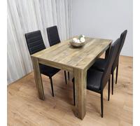 Kosy Koala Dining Table And 4 Chairs Rustic Effect Wood Table With 4 Black Leather Dining Chairs