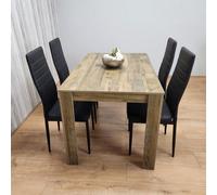 Kosy Koala Dining Table And 4 Chairs Set - Rustic Effect Wood Dining Table With 4 Black Chairs Dining Room Furniture