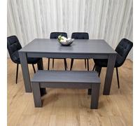 Kosy Koala Dining Table And 4 Chairs With Bench Black Dark Grey 4 Velvet Chairs Wooden Bench Wood Dining Set Furniture
