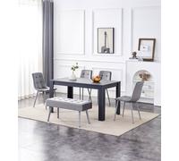 Kosy Koala Dining Table And 4 Chairs With Bench Dark Grey Table 4 Grey Velvet Chairs Wood Table Dining Set Furniture Dark Grey One Size