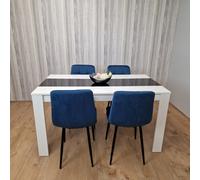 Kosy Koala Dining Table And 4 Chairs Wooden White Black Table Tufted Blue Velvet Chairs