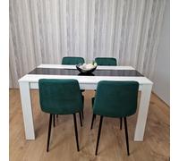 Kosy Koala Dining Table And 4 Chairs Wooden White Black Table Tufted Velvet Green Chairs