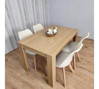 Kosy Koala Dining Table And 4 Chairs Oak Effect Wood 4 Cream Plastic Leather Chairs, Multi