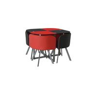 Kosy Koala Dining Table And 4 Faux Leather Chairs Space Saver Black And Red Kitchen Set Red One Size