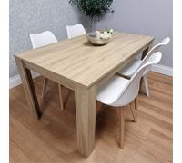 Kosy Koala Dining Table And 4 White Chairs Padded Cushioned Seats Chairs Oak Effect Wood Table Set 4 (140X80X75Cm)