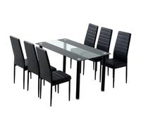 Kosy Koala Dining Table And 6 Chairs Black Clear Glass 6 Leather Black Chairs Dining Room Furniture