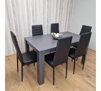 Kosy Koala Dining Table And 6 Chairs Black Dark Grey 6 Black Leather Chairs Wood Dining Set Furniture