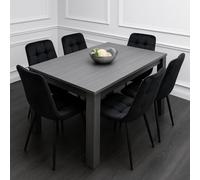 Kosy Koala Dining Table And 6 Chairs Black Dark Grey 6 Black Velvet Chairs Wood Dining Set Furniture