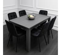 Kosy Koala Dining Table And 6 Chairs Black Dark Grey 6 Black Velvet Chairs Wood Dining Set Furniture In Brown Brown One Size