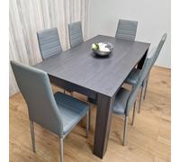 Kosy Koala Dining Table And 6 Chairs Modern Dark Grey Dining Set With 6 Grey Faux Leather Chairs Dining Room Furniture In Brown Brown