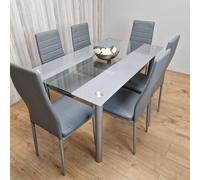 Kosy Koala Dining Table And 6 Chairs Modern Grey Glass Table With 6 Grey Velvet Chairs Dining Room Furniture In Clear Clear One Size