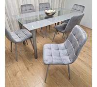 Kosy Koala Dining Table And 6 Chairs Modern Grey Glass Table With 6 Grey Velvet Chairs Dining Room Furniture