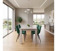 Kosy Koala Dining Table In Grey With 4 Green Velvet Chairs Kitchen Dining Table For 4 Dining Room Dining Set