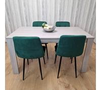 KOSY KOALA Dining Table In With 4 Green Velvet Chairs Kitchen Dining Table for 4 Dining Room Dining Set in Grey | Size: 140cm x 80cm