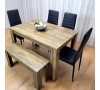 Kosy Koala Dining Table Set For 6 Rustic Wood Table With 4 Black Chairs And 1 Bench