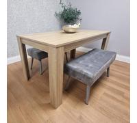 KOSY KOALA Dining Table Set Oak Effect Table With 2 Grey Velvet Benches Dining Furniture Set in Brown