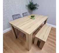 Kosy Koala Dining Table Set Oak Effect Table With 2 Grey Velvet Dining Chairs And 1 Bench In Brown Brown