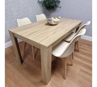 KOSY KOALA Dining Table Set Oak Effect Table With 4 Cream Plastic Chairs Dining Room Furniture | Size: 140cm x 80cm