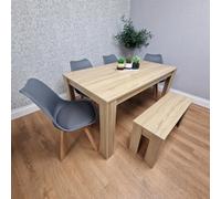 Kosy Koala Dining Table Set Oak Effect Table With 4 Grey Plastic Dining Chairs And Bench