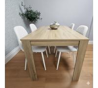 Kosy Koala Dining Table Set Oak Effect Table With 4 White Chairs And Bench Dining Room Furniture