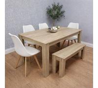 Kosy Koala Dining Table Set Oak Effect Table With 4 White Plastic Chairs And Bench Dining Room Furniture
