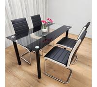 Kosy Koala Dining Table Set Of 4 Black Clear Table And Faux Leather Padded Chrome Black White Kitchen Chairs Dining Sets