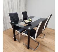 KOSY KOALA Dining Table Set of 4 Black Clear Table & Faux Leather Padded Chrome Black White Kitchen Chairs Dining Sets | Size: 120 cm x 70 cm KOSY KOALA Multicolor 120 cm x 70 cm