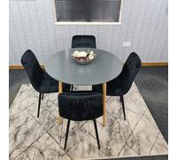 Kosy Koala Dining Table Set Of 4 Round Grey Dining Table And 4 Black Velvet Tufted Chairs For Kitchen Room Dining Room