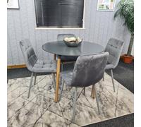 Kosy Koala Dining Table Set Of 4 Round Grey Dining Table And 4 Grey Velvet Tufted Chairs For Kitchen Room Dining Room
