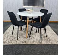 Kosy Koala Dining Table Set Of 4 Round White Dining Table And 4 Black Velvet Tufted Chairs For Kitchen Room Dining Room