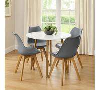 Kosy Koala Dining Table Set Of 4 Round White Dining Table And 4 Grey Padded Tulip Chairs