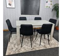 Kosy Koala Dining Table Set Of 6, Grey Kitchen Dining Table And 6 Black Tufted Velvet Chairs