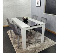 Kosy Koala Dining Table Set White And Black Table With 4 Grey Velvet Chairs Dining Room Furniture