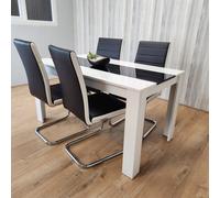 Kosy Koala Dining Table Set White And Black Table With 4 White And Black Faux Leather Dining Chairs